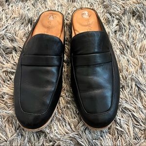Black leather loafer mules